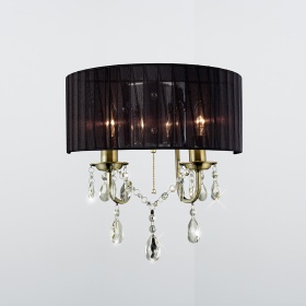 Olivia Antique Brass-Black Crystal Wall Lights Diyas Shaded Wall Lights